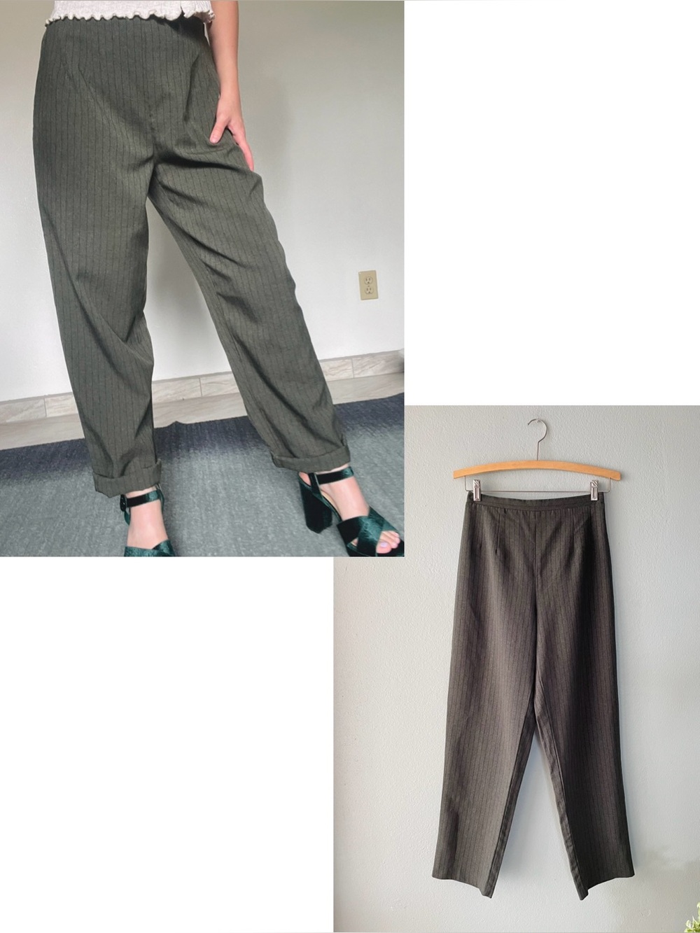 🌱5/$25🌱 Sag Harbor | 90s Style Straight Leg Olive Green Striped Slacks